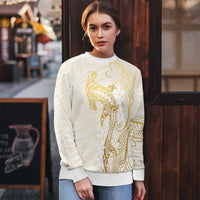 Gold and White Hawaii Ugly Christmas Sweater Hammerhead Shark Tattoo Curve Polynesian LT14 - Polynesian Pride