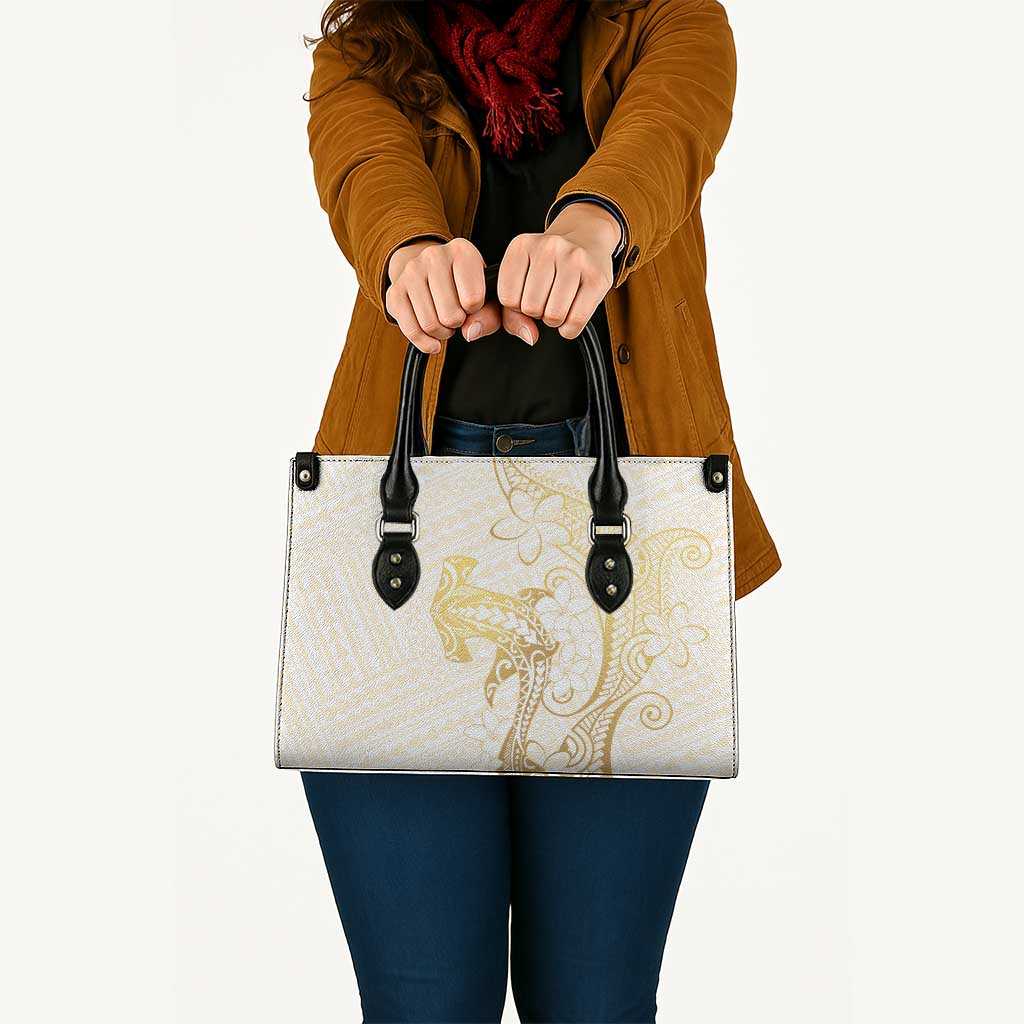 Gold and White Hawaii Leather Bag Hammerhead Shark Tattoo Curve Polynesian LT14 White - Polynesian Pride