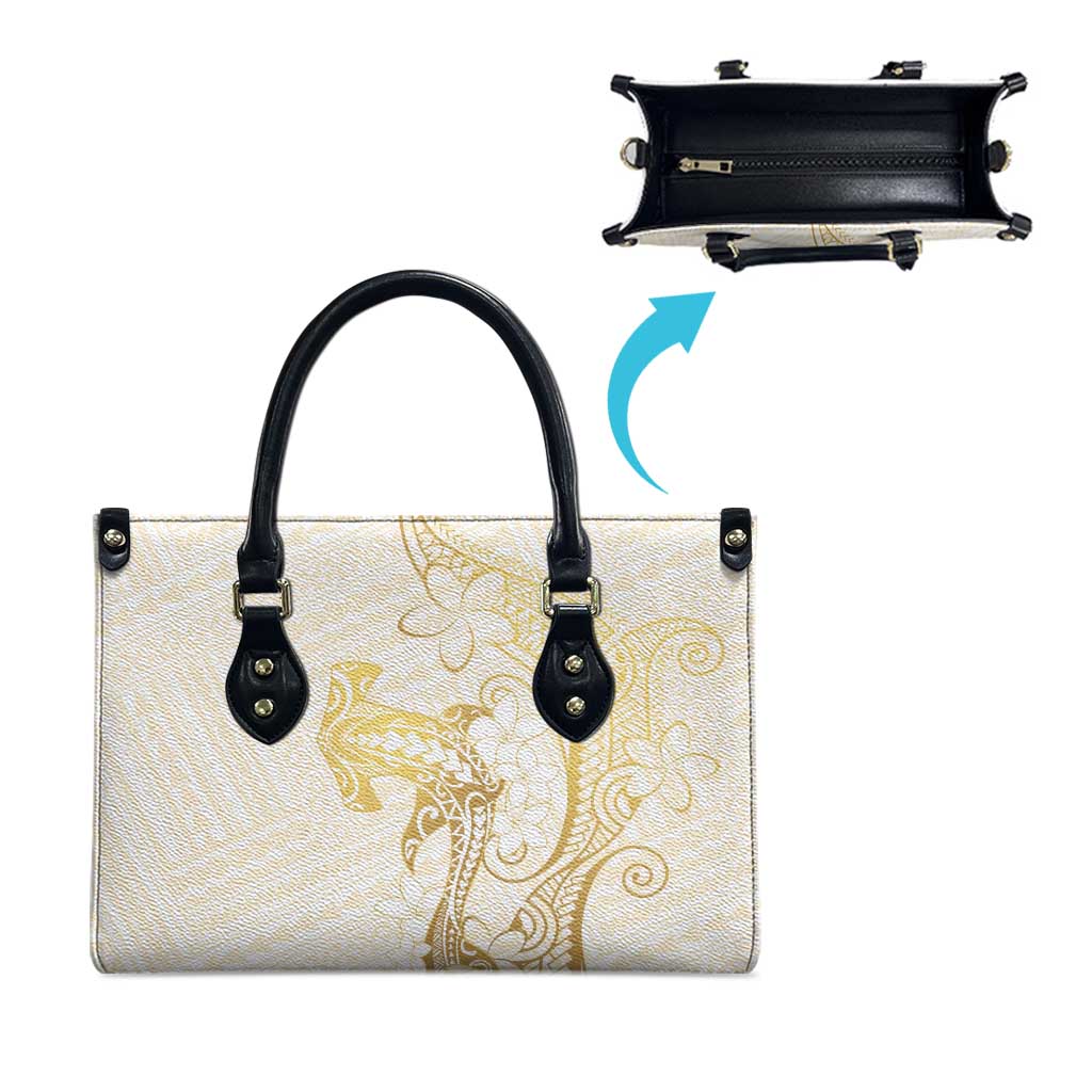 Gold and White Hawaii Leather Bag Hammerhead Shark Tattoo Curve Polynesian LT14 - Polynesian Pride