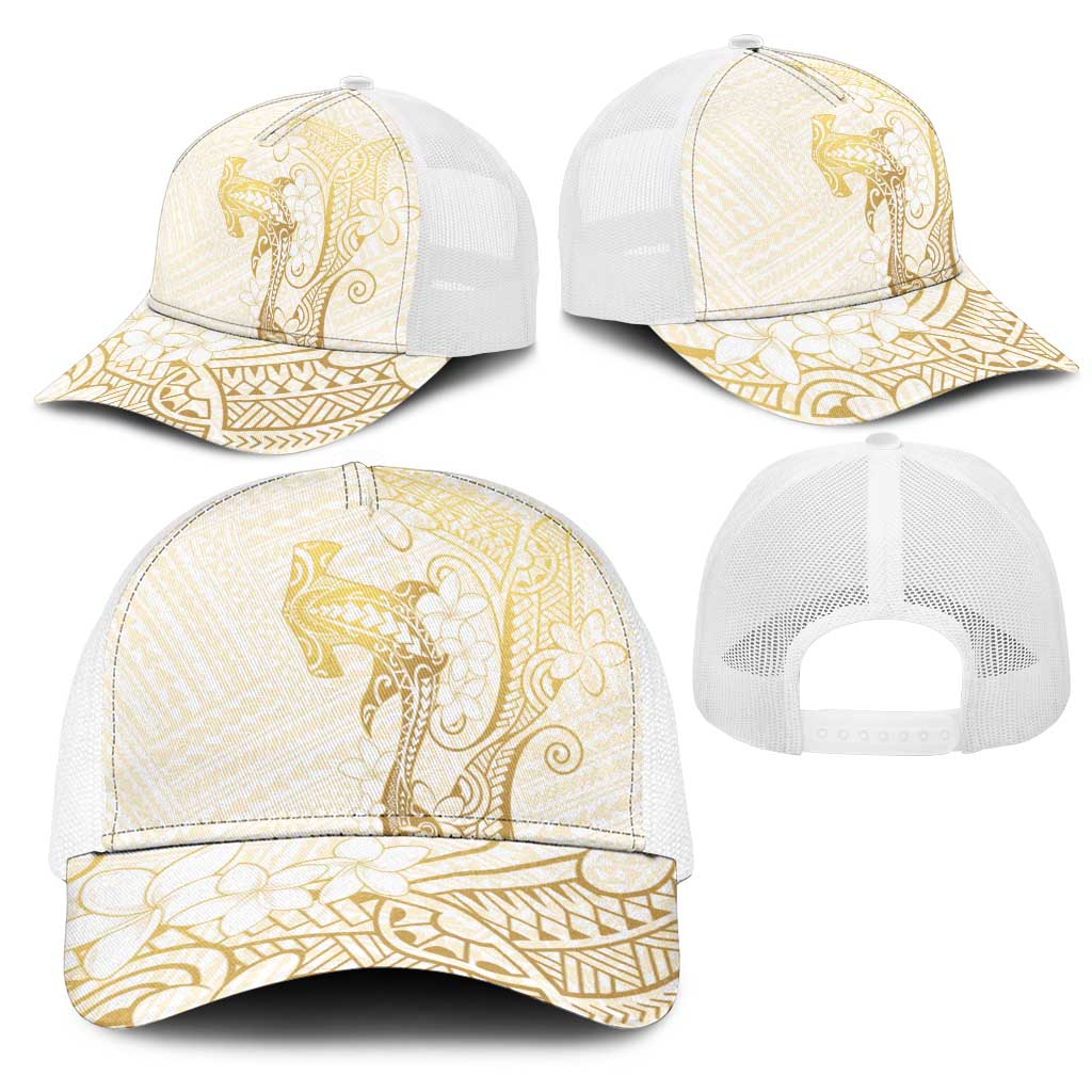 Gold and White Hawaii Mesh Trucker Cap Hammerhead Shark Tattoo Curve Polynesian LT14 - Polynesian Pride