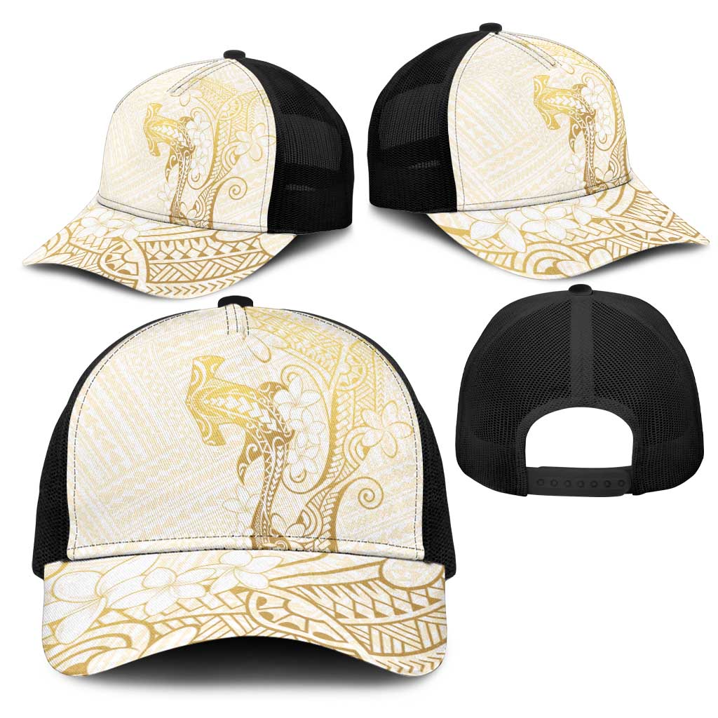Gold and White Hawaii Mesh Trucker Cap Hammerhead Shark Tattoo Curve Polynesian LT14 - Polynesian Pride