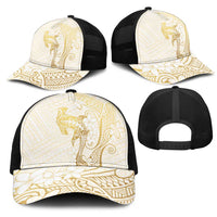 Gold and White Hawaii Mesh Trucker Cap Hammerhead Shark Tattoo Curve Polynesian LT14 - Polynesian Pride