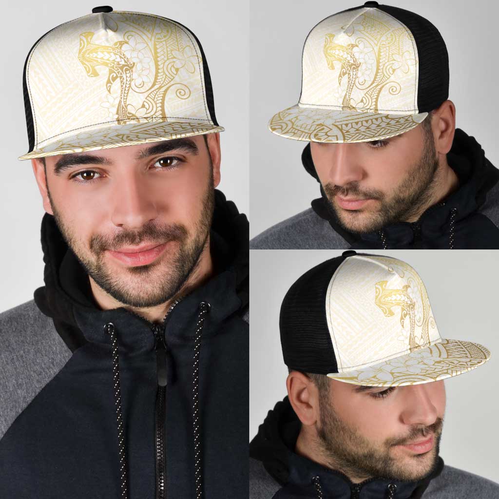 Gold and White Hawaii Mesh Trucker Cap Hammerhead Shark Tattoo Curve Polynesian LT14 - Polynesian Pride