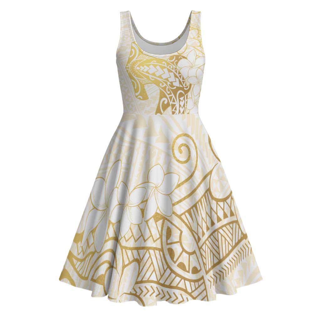 Gold and White Hawaii Midi Dress Hammerhead Shark Tattoo Curve Polynesian LT14 White - Polynesian Pride