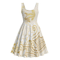 Gold and White Hawaii Midi Dress Hammerhead Shark Tattoo Curve Polynesian LT14 - Polynesian Pride