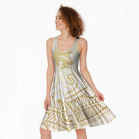 Gold and White Hawaii Midi Dress Hammerhead Shark Tattoo Curve Polynesian LT14 - Polynesian Pride