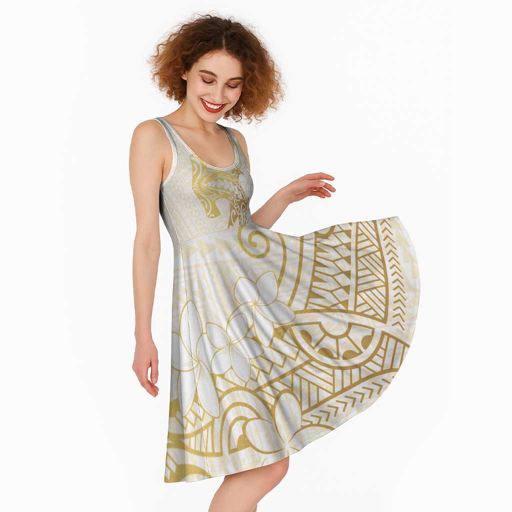 Gold and White Hawaii Midi Dress Hammerhead Shark Tattoo Curve Polynesian LT14 - Polynesian Pride