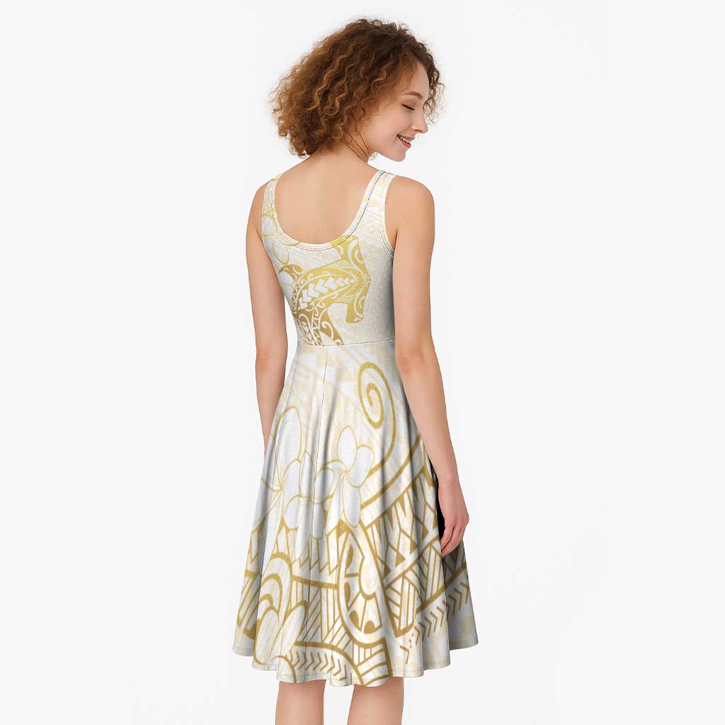 Gold and White Hawaii Midi Dress Hammerhead Shark Tattoo Curve Polynesian LT14 - Polynesian Pride