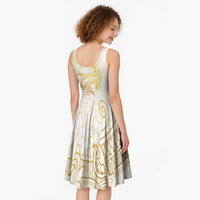 Gold and White Hawaii Midi Dress Hammerhead Shark Tattoo Curve Polynesian LT14 - Polynesian Pride