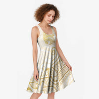 Gold and White Hawaii Midi Dress Hammerhead Shark Tattoo Curve Polynesian LT14 - Polynesian Pride