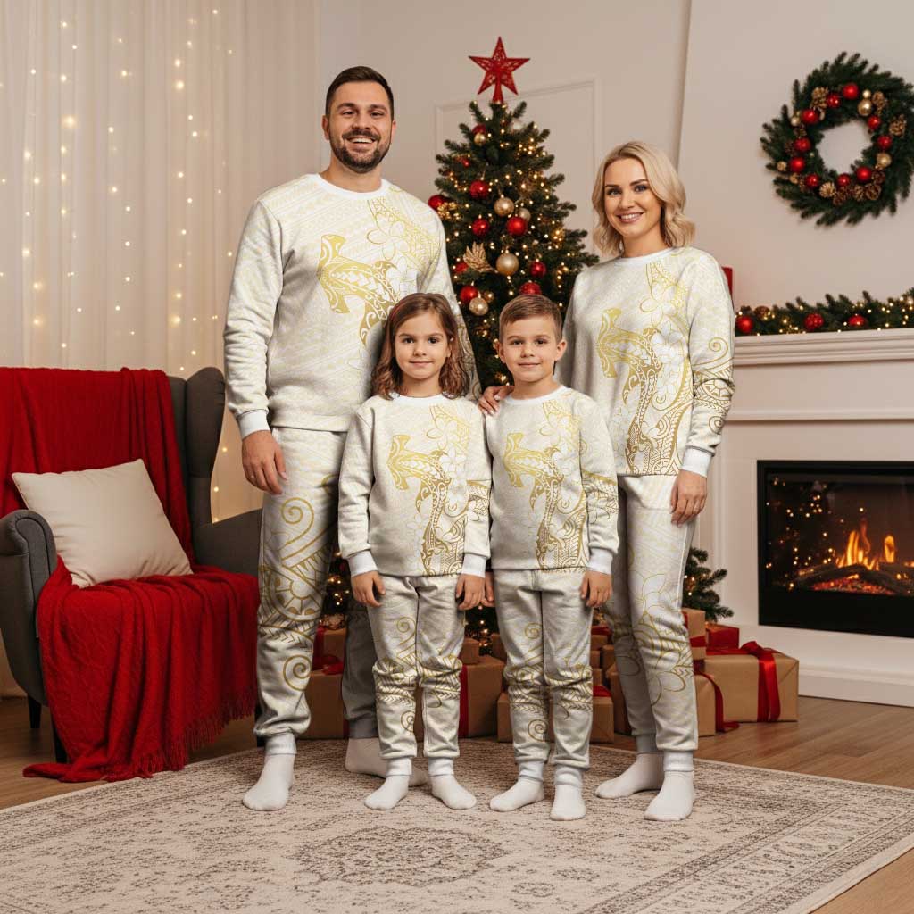 Gold and White Hawaii Christmas Pajama Set Hammerhead Shark Tattoo Curve Polynesian LT14 - Polynesian Pride