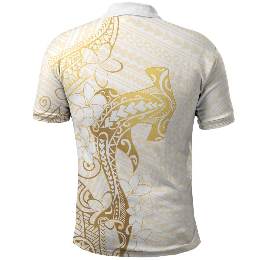 Gold and White Hawaii Polo Shirt Hammerhead Shark Tattoo Curve Polynesian LT14 - Polynesian Pride