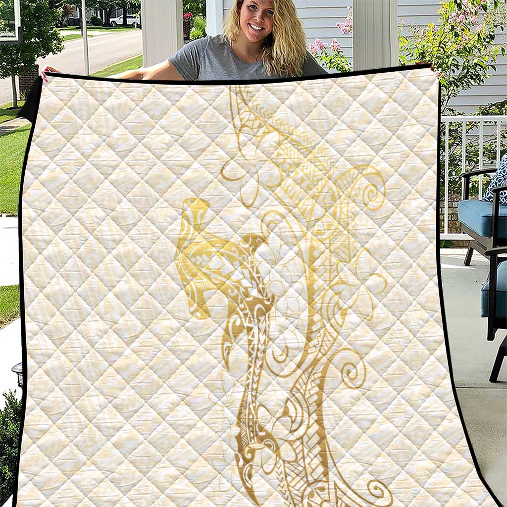 Gold and White Hawaii Quilt Hammerhead Shark Tattoo Curve Polynesian LT14 White - Polynesian Pride