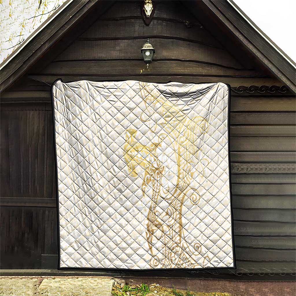 Gold and White Hawaii Quilt Hammerhead Shark Tattoo Curve Polynesian LT14 - Polynesian Pride
