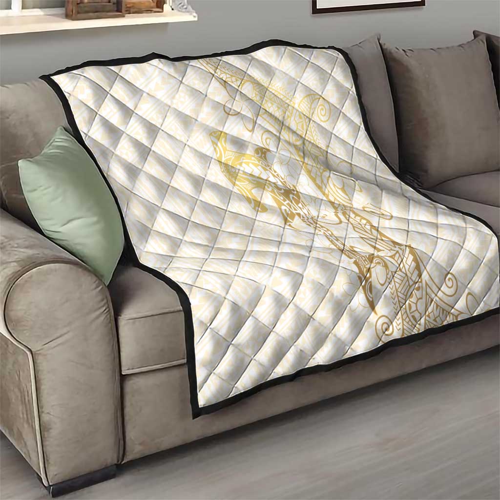 Gold and White Hawaii Quilt Hammerhead Shark Tattoo Curve Polynesian LT14 - Polynesian Pride