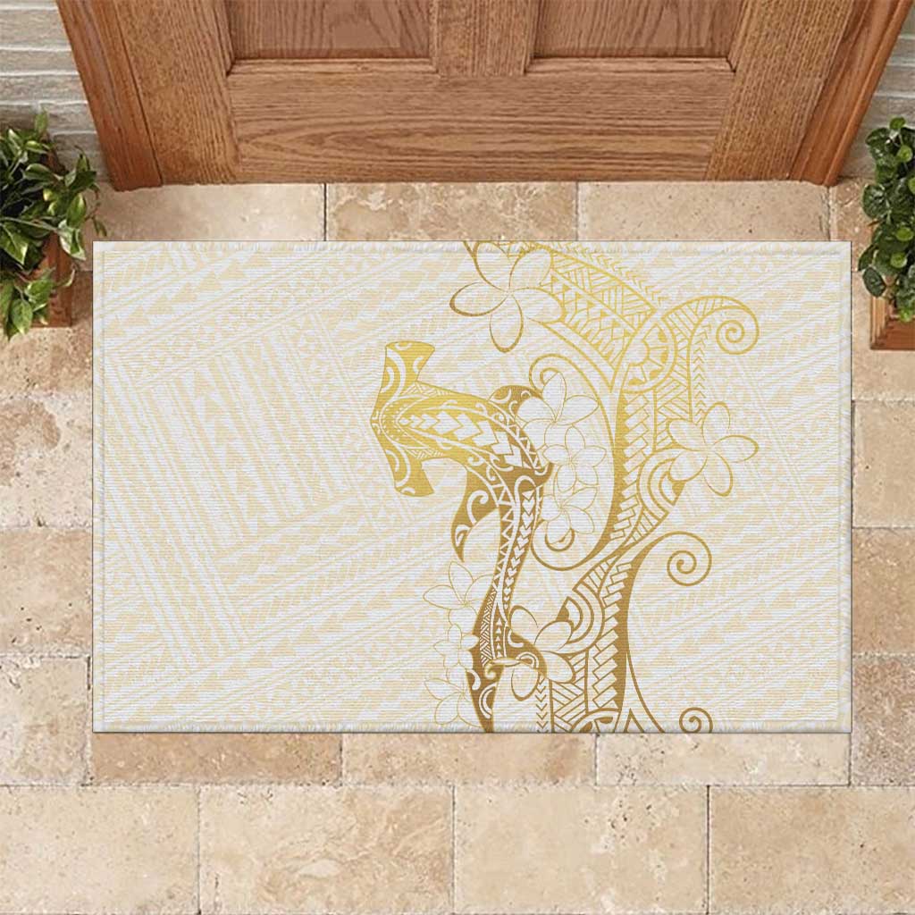 Gold and White Hawaii Rubber Doormat Hammerhead Shark Tattoo Curve Polynesian LT14 White - Polynesian Pride