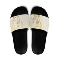 Gold and White Hawaii Slide Sandals Hammerhead Shark Tattoo Curve Polynesian LT14 White - Polynesian Pride