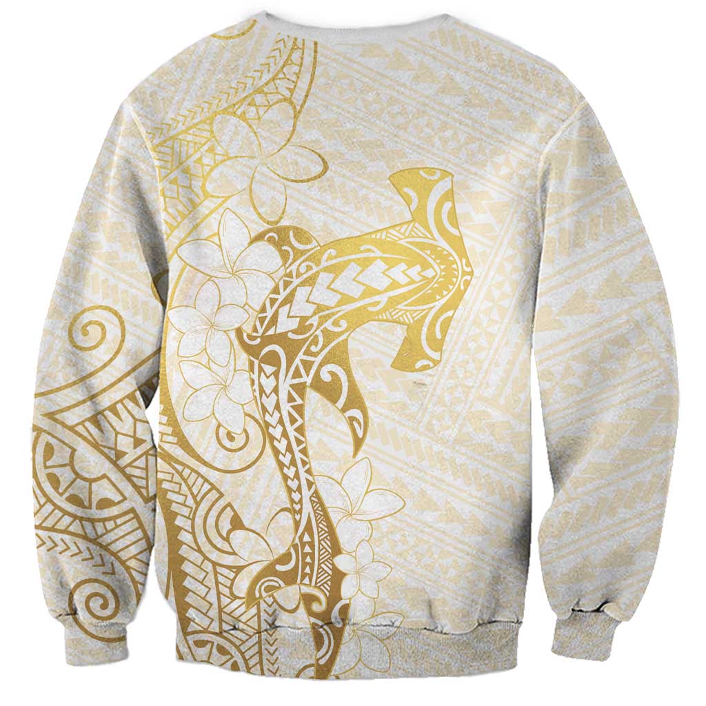 Gold and White Hawaii Sweatshirt Hammerhead Shark Tattoo Curve Polynesian LT14 - Polynesian Pride