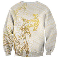 Gold and White Hawaii Sweatshirt Hammerhead Shark Tattoo Curve Polynesian LT14 - Polynesian Pride
