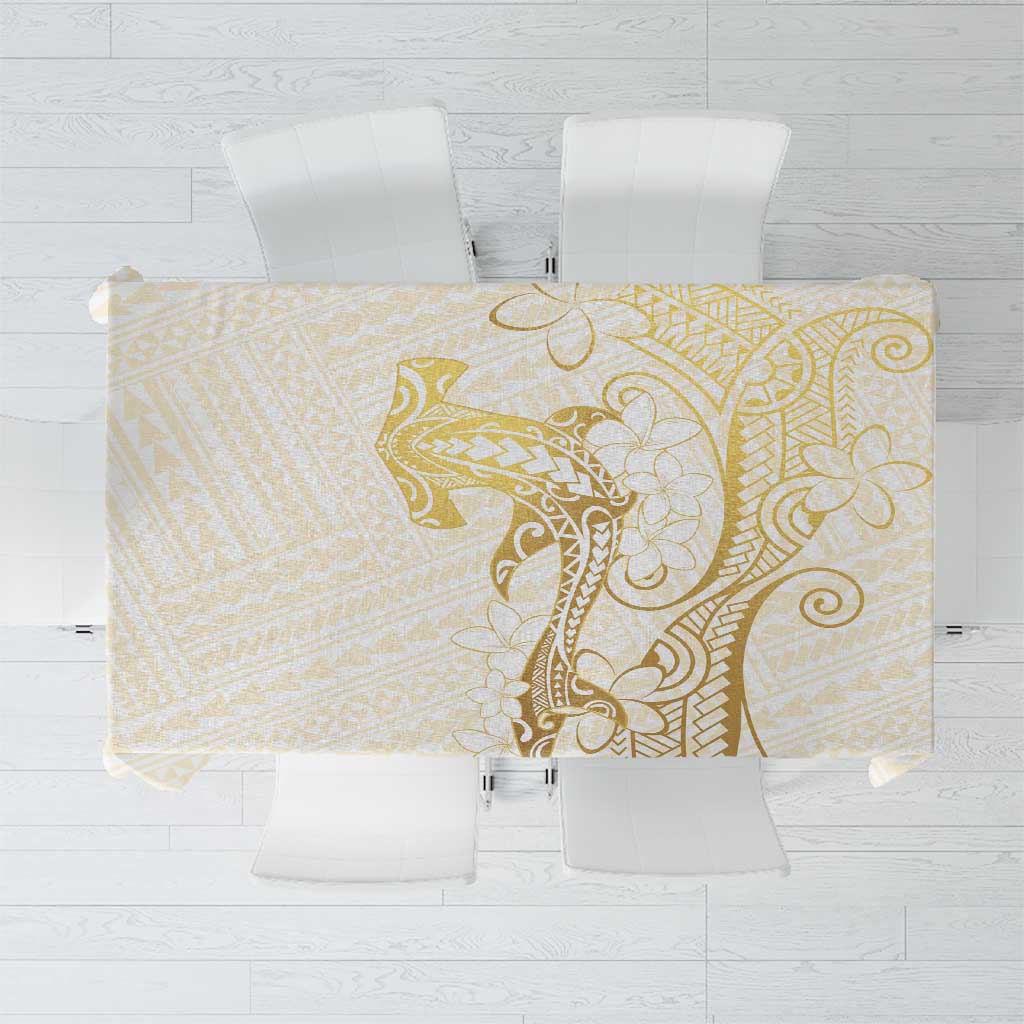 Gold and White Hawaii Tablecloth Hammerhead Shark Tattoo Curve Polynesian LT14 White - Polynesian Pride