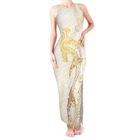 Gold and White Hawaii Tank Maxi Dress Hammerhead Shark Tattoo Curve Polynesian LT14 Women White - Polynesian Pride
