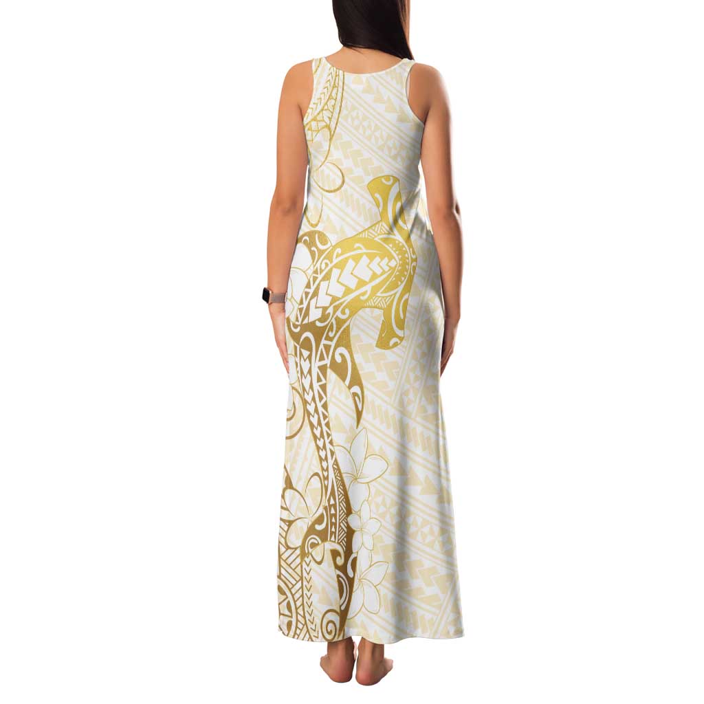 Gold and White Hawaii Tank Maxi Dress Hammerhead Shark Tattoo Curve Polynesian LT14 - Polynesian Pride