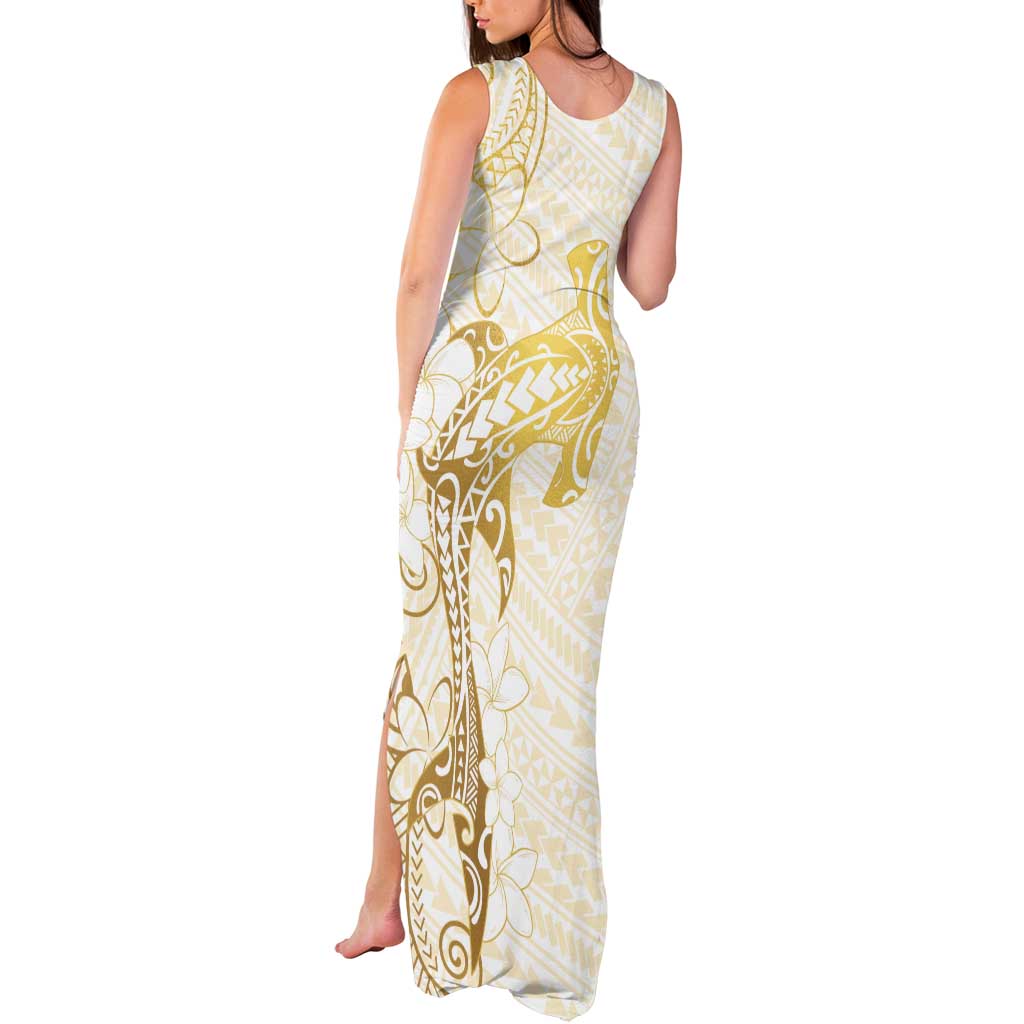 Gold and White Hawaii Tank Maxi Dress Hammerhead Shark Tattoo Curve Polynesian LT14 - Polynesian Pride