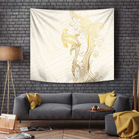 Gold and White Hawaii Tapestry Hammerhead Shark Tattoo Curve Polynesian LT14 White - Polynesian Pride
