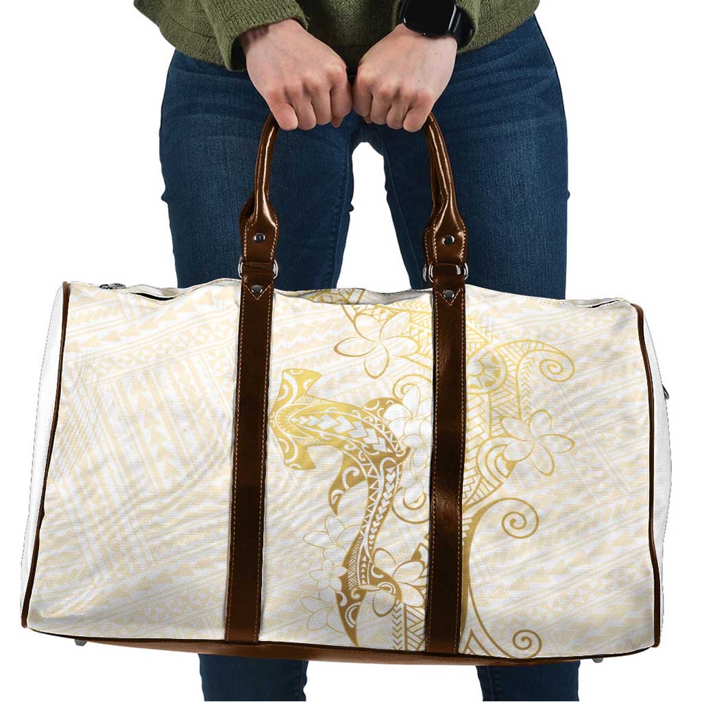 Gold and White Hawaii Travel Bag Hammerhead Shark Tattoo Curve Polynesian LT14 White - Polynesian Pride