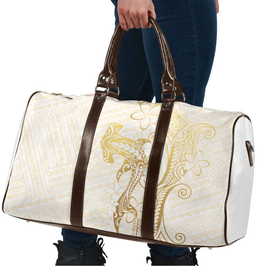 Gold and White Hawaii Travel Bag Hammerhead Shark Tattoo Curve Polynesian LT14 - Polynesian Pride