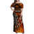 Personalised Polynesian Darts Family Matching Off Shoulder Maxi Dress and Hawaiian Shirt Fire Burning With Tribal Tattoo LT14 Mom's Dress Orange - Polynesian Pride