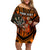 Personalised Polynesian Darts Family Matching Off Shoulder Short Dress and Hawaiian Shirt Fire Burning With Tribal Tattoo LT14 Mom's Dress Orange - Polynesian Pride