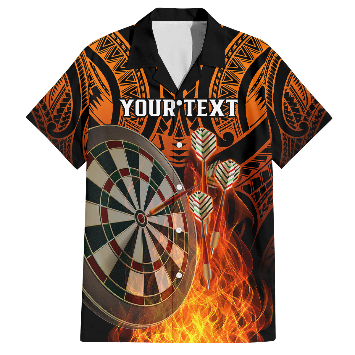 Personalised Polynesian Darts Kid Hawaiian Shirt Fire Burning With Tribal Tattoo LT14 Kid Orange - Polynesian Pride