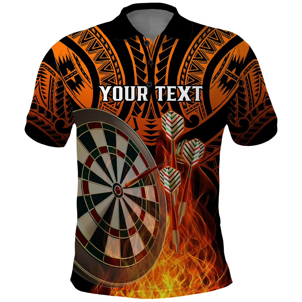 Personalised Polynesian Darts Polo Shirt Fire Burning With Tribal Tattoo LT14 Orange - Polynesian Pride