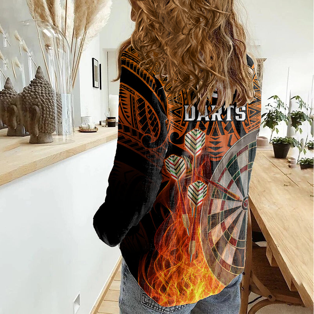 Personalised Polynesian Darts Women Casual Shirt Fire Burning With Tribal Tattoo LT14 - Polynesian Pride