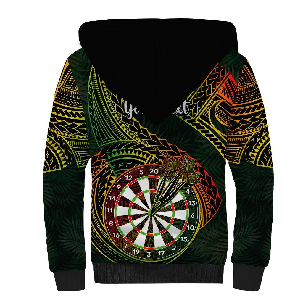 Personalised Polynesian Darts Sherpa Hoodie Dart Lovers Tribal Pattern Mix Tropical Leaves LT14 - Polynesian Pride