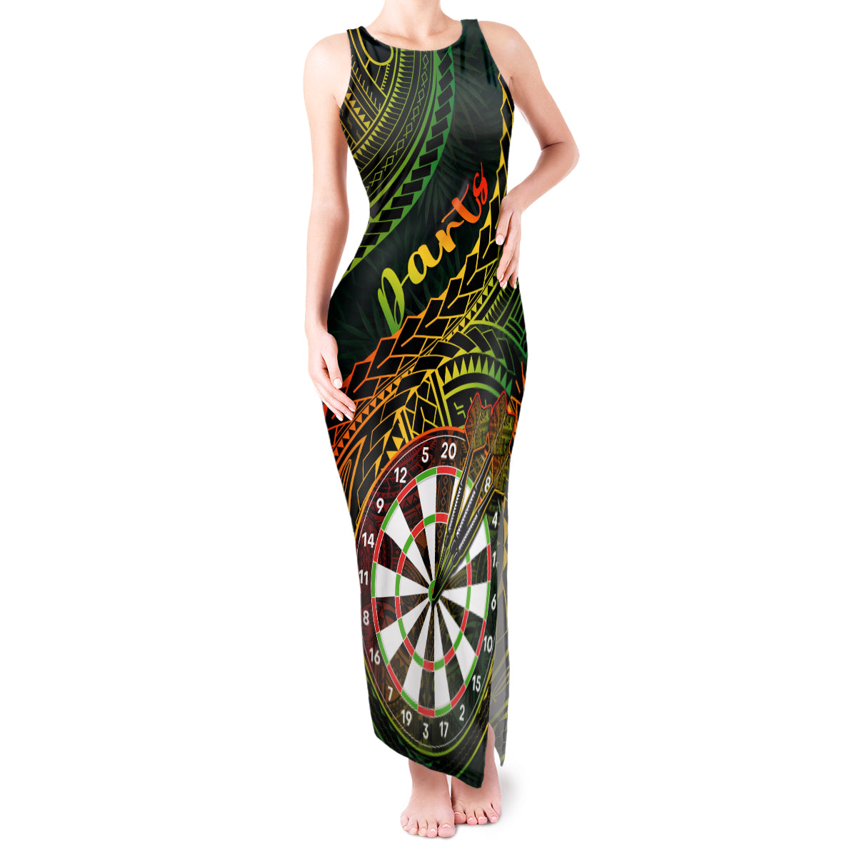 Personalised Polynesian Darts Tank Maxi Dress Dart Lovers Tribal Pattern Mix Tropical Leaves LT14 Women Reggae - Polynesian Pride