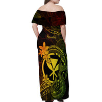 Hawaii Off Shoulder Maxi Dress Fish Hook Tattoo Mix Polynesian Plumeria Reggae Version LT14 - Polynesian Pride