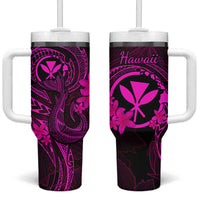 Hawaii Tumbler With Handle Fish Hook Tattoo Mix Polynesian Plumeria Pink Version LT14 One Size: 40 oz Pink - Polynesian Pride