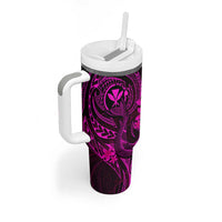 Hawaii Tumbler With Handle Fish Hook Tattoo Mix Polynesian Plumeria Pink Version LT14 - Polynesian Pride