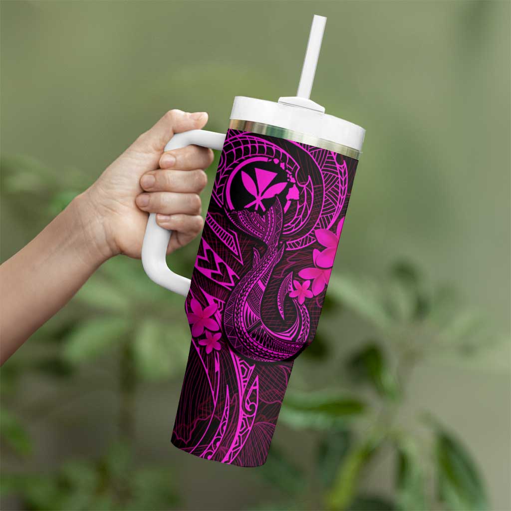Hawaii Tumbler With Handle Fish Hook Tattoo Mix Polynesian Plumeria Pink Version LT14 - Polynesian Pride