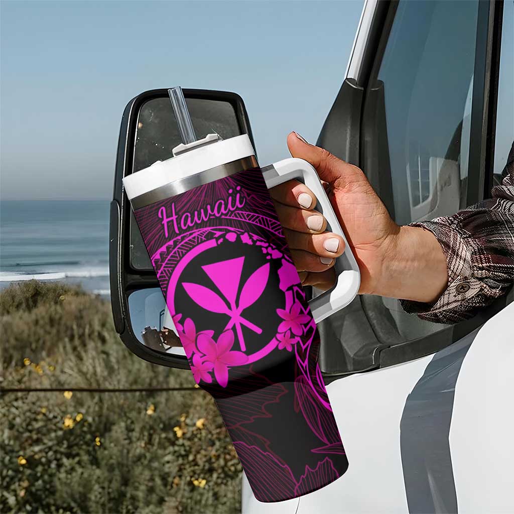 Hawaii Tumbler With Handle Fish Hook Tattoo Mix Polynesian Plumeria Pink Version LT14 - Polynesian Pride