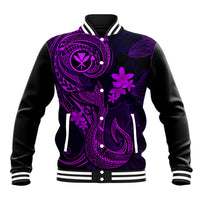 Hawaii Baseball Jacket Fish Hook Tattoo Mix Polynesian Plumeria Purple Version LT14 Unisex Purple - Polynesian Pride