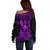 Hawaii Off Shoulder Sweater Fish Hook Tattoo Mix Polynesian Plumeria Purple Version LT14 - Polynesian Pride