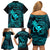 Hawaii Family Matching Off Shoulder Short Dress and Hawaiian Shirt Fish Hook Tattoo Mix Polynesian Plumeria Turquoise Version LT14 - Polynesian Pride