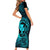 Hawaii Short Sleeve Bodycon Dress Fish Hook Tattoo Mix Polynesian Plumeria Turquoise Version LT14 - Polynesian Pride