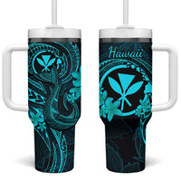 Hawaii Tumbler With Handle Fish Hook Tattoo Mix Polynesian Plumeria Turquoise Version LT14 One Size: 40 oz Turquoise - Polynesian Pride
