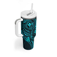 Hawaii Tumbler With Handle Fish Hook Tattoo Mix Polynesian Plumeria Turquoise Version LT14 - Polynesian Pride