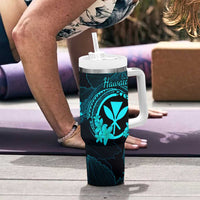Hawaii Tumbler With Handle Fish Hook Tattoo Mix Polynesian Plumeria Turquoise Version LT14 - Polynesian Pride