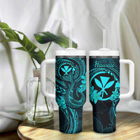 Hawaii Tumbler With Handle Fish Hook Tattoo Mix Polynesian Plumeria Turquoise Version LT14 - Polynesian Pride